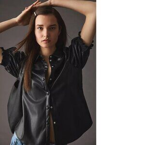 Anthropologie/Dolan Puff-Sleeve Faux Leather Blouse, Size S